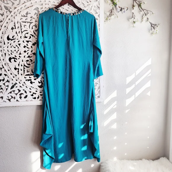 KOOMAL SOOD TEAL MAXI DRESS LONG SLEEVE NECK DETAIL SIZE MEDIUM - Picture 12 of 15